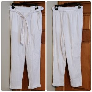 Essential Boho Paperbag Waist White Minimalist Linen Pant Size Small▪